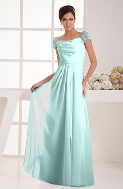 Blue Glass with Sleeves Bridesmaid Dress Chiffon Trendy Floor Length Amazing Classic