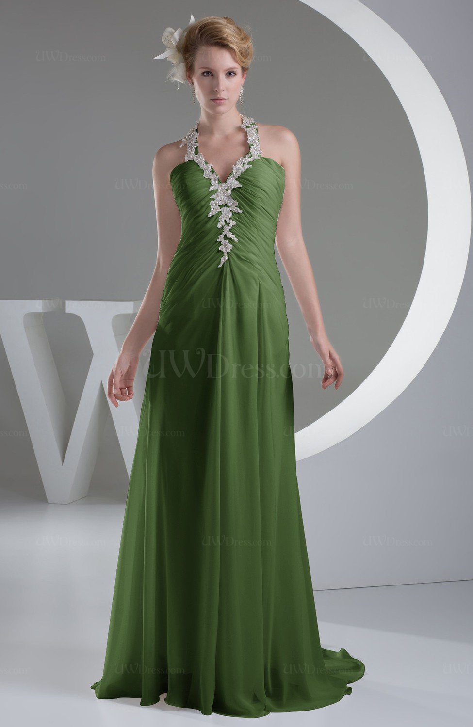 Garden Green Chiffon Bridesmaid Dress Inexpensive Traditional Winter ...