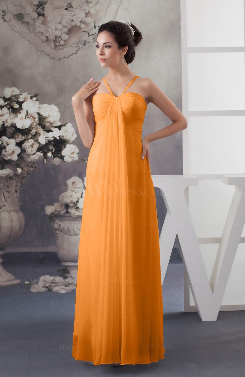 orange chiffon dress