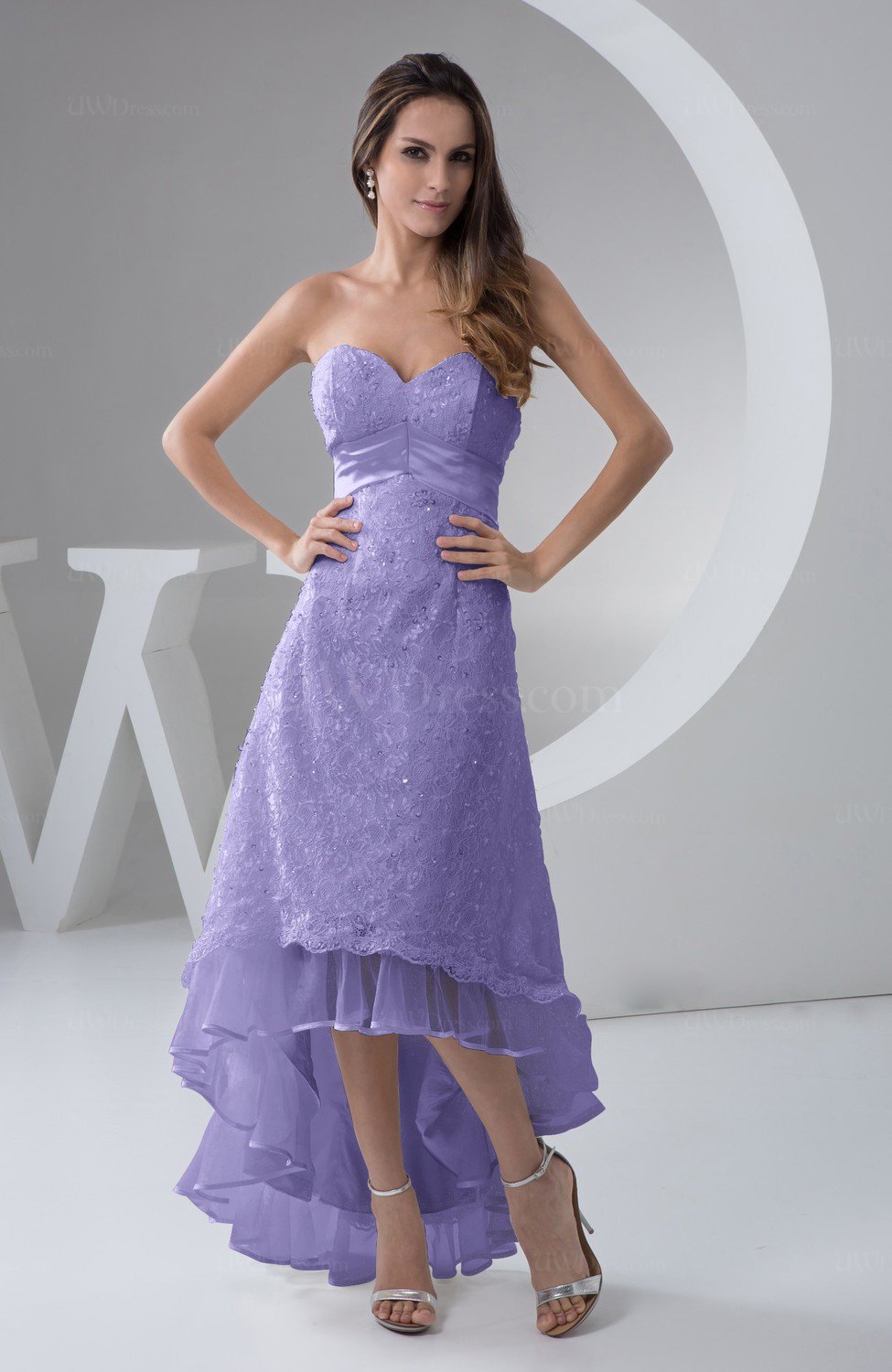 Aster Purple Tea Length Bridesmaid Dress Inexpensive Sweetheart Chic ...