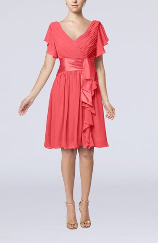 coral tea length dress