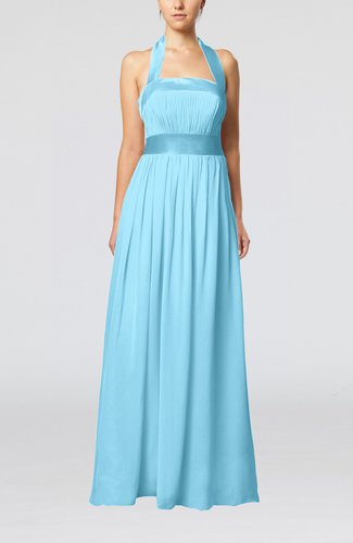 Light Blue Elegant A Line Sleeveless Chiffon Floor Length Ribbon