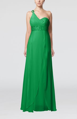 Green Elegant Hall Sleeveless Zipper Chiffon Floor Length Sequin Bridal