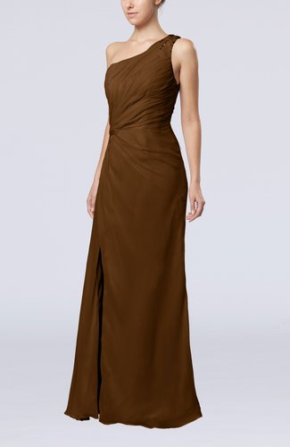 Brown Elegant Column Sleeveless Backless Chiffon Evening Dresses ...