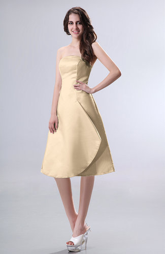 Simple A-line Strapless Zipper Knee Length Draped Party Dresses