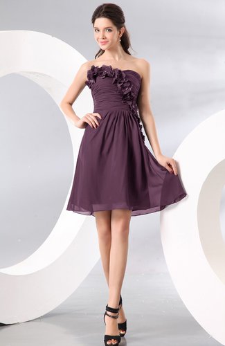 Plain A-line Strapless Sleeveless Zipper Knee Length Homecoming Dresses