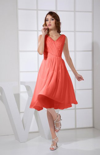 coral knee length dress