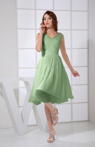 Sage Green Plain A-line V-neck Sleeveless Knee Length Prom Dresses ...