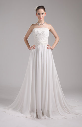 Simple Hall A-line Sleeveless Zip up Beading Bridal Gowns - UWDress.com