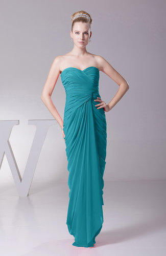 Teal Modest Sheath Sleeveless Backless Floor Length Ruching Prom ...