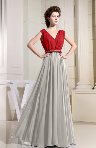 Elegant A-line V-neck Zip up Chiffon Pleated Prom Dress