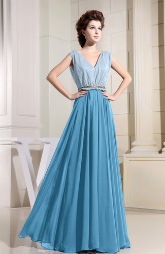 Light Blue Elegant Sleeveless Zipper Chiffon Pleated Prom Dresses ...
