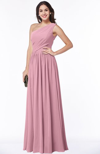 Elegant Asymmetric Neckline Chiffon Floor Length Pleated Plus Size Bridesmaid Dresses
