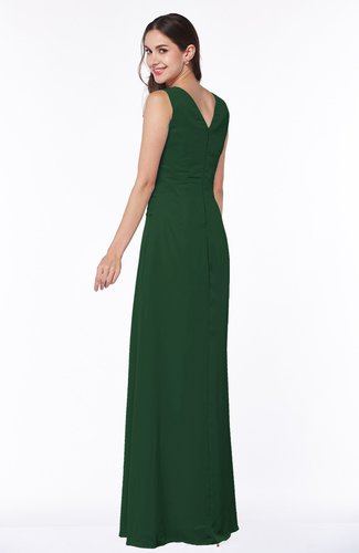 Hunter Green Traditional Sleeveless Zip Up Chiffon Floor Length Rhinestone Plus Size Bridesmaid