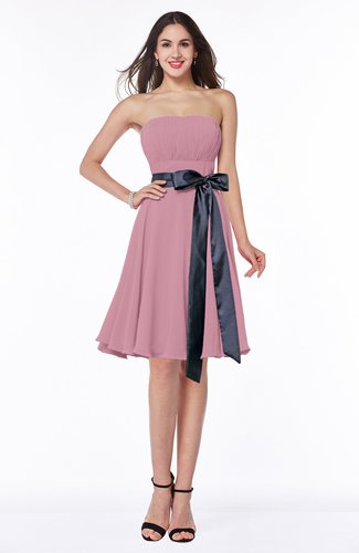 Classic A-line Strapless Knee Length Ruching Plus Size Bridesmaid Dresses