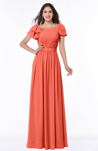 Elegant Scoop Short Sleeve Zip up Chiffon Plus Size Bridesmaid Dresses