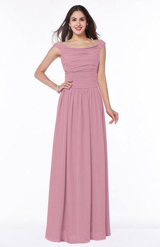 Elegant A-line Scoop Zip up Chiffon Floor Length Plus Size Bridesmaid Dresses