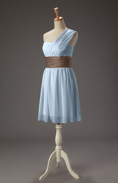 Ice Blue Romantic A-line Zip up Chiffon Mini Sash Bridesmaid Dresses
