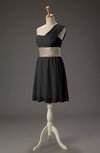 Romantic A-line One Shoulder Sleeveless Short Ribbon Little Black Dresses