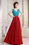 Casual A-line V-neck Chiffon Floor Length Pleated Bridesmaid Dresses