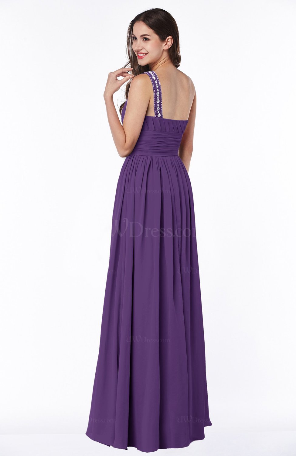 Dark Purple Traditional A-line One Shoulder Sleeveless Chiffon Floor ...