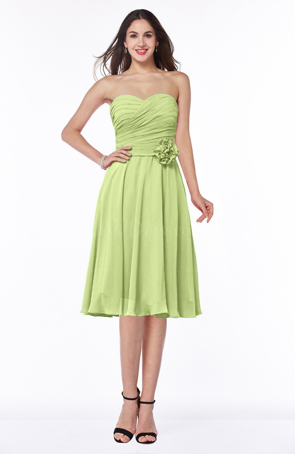 Lime Green Modern A-line Sleeveless Zip up Tea Length Plus Size ...