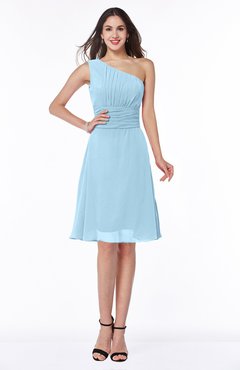 Ice Blue Informal A-line Asymmetric Neckline Sleeveless Chiffon Ruching Plus Size Bridesmaid Dresses