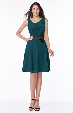 Blue Green Elegant A-line V-neck Zip up Chiffon Plus Size Bridesmaid Dresses