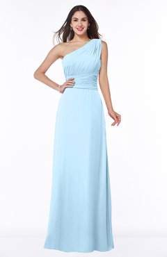 Ice Blue Elegant A-line Asymmetric Neckline Sleeveless Floor Length Sash Plus Size Bridesmaid Dresses