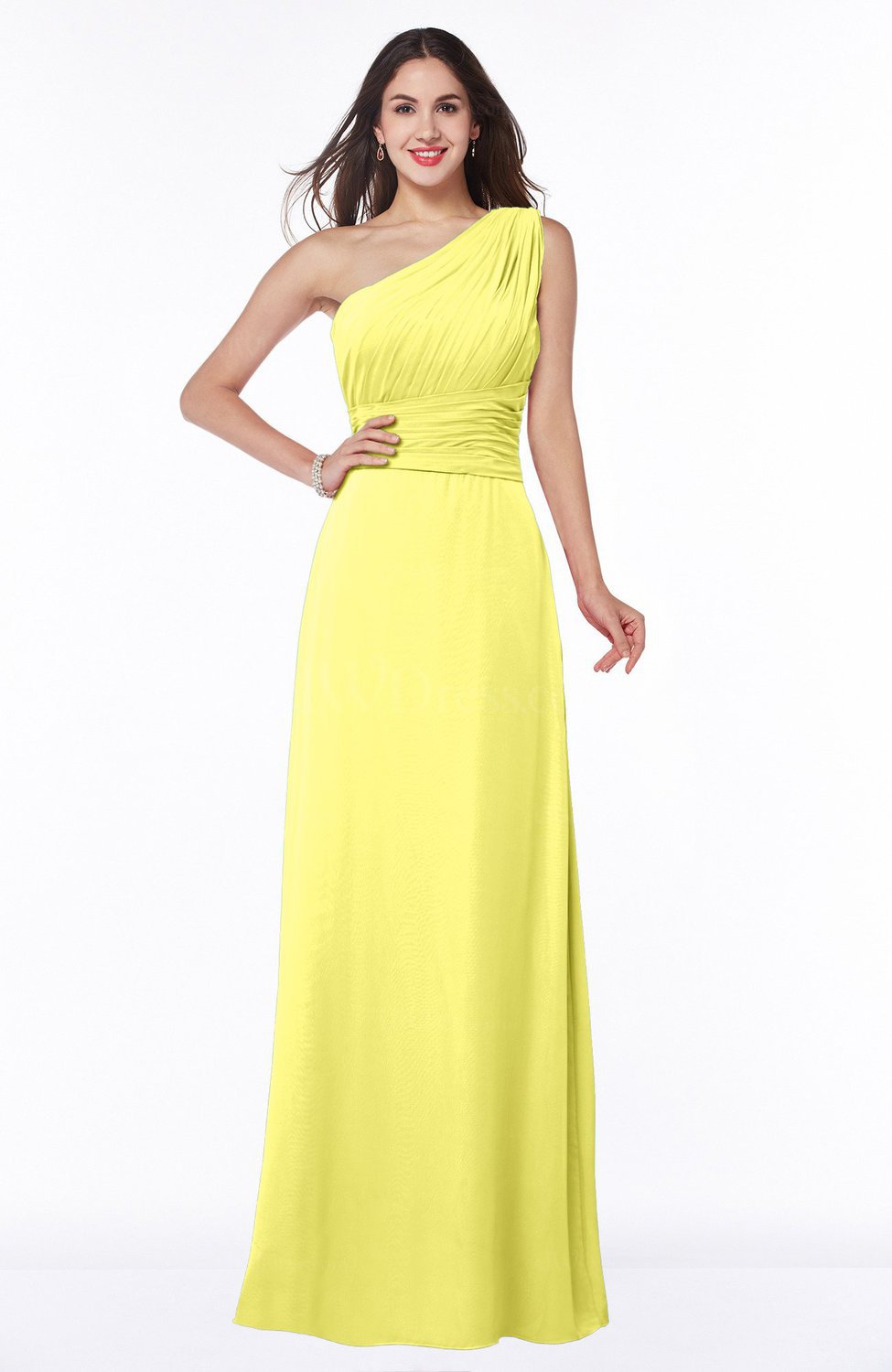 Pale Yellow Elegant A-line Asymmetric Neckline Sleeveless Floor Length ...