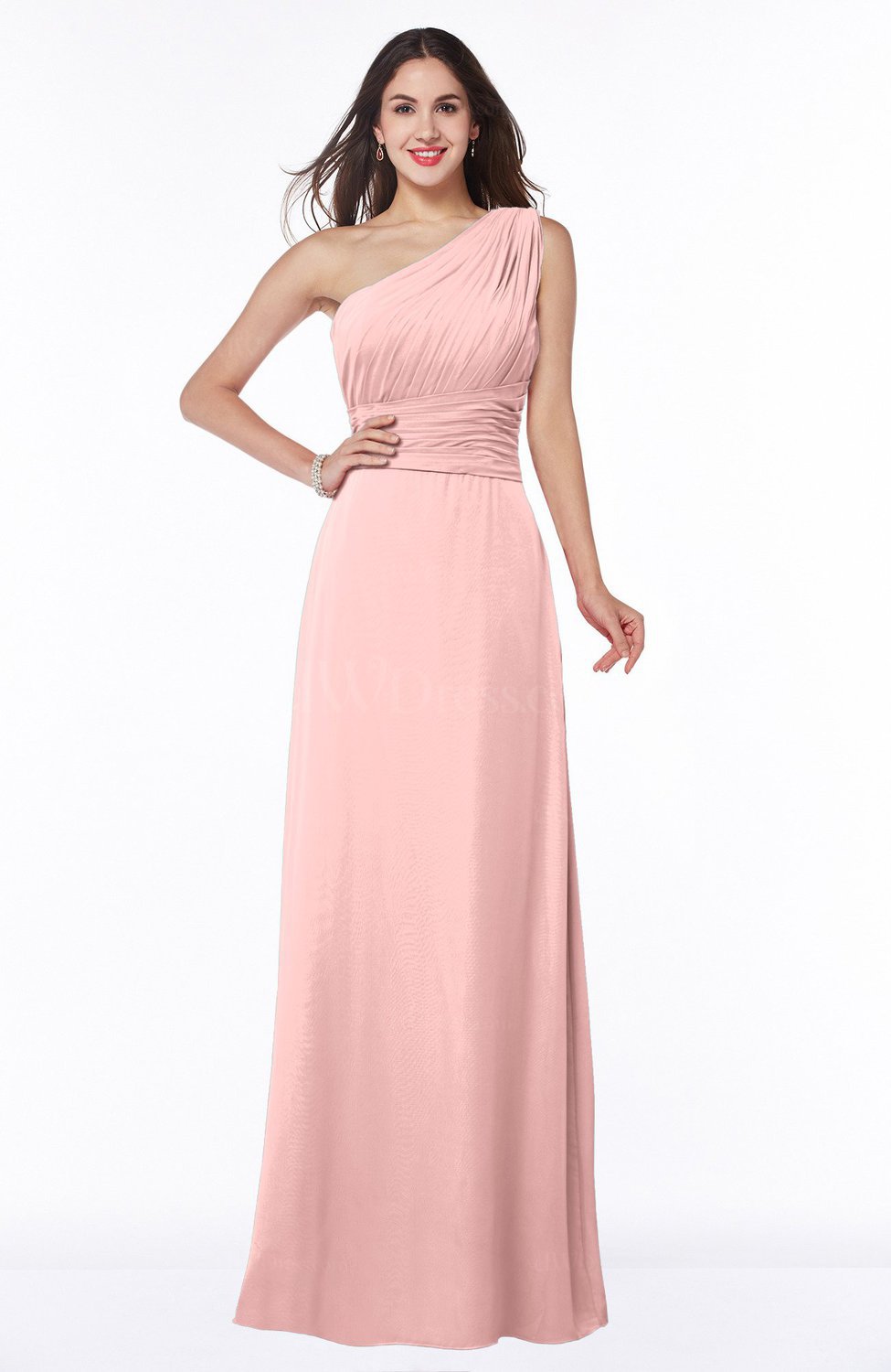 Pastel Pink Elegant A-line Asymmetric Neckline Sleeveless Floor Length ...