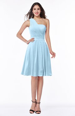 Ice Blue Simple Sleeveless Zip up Knee Length Ribbon Bridesmaid Dresses