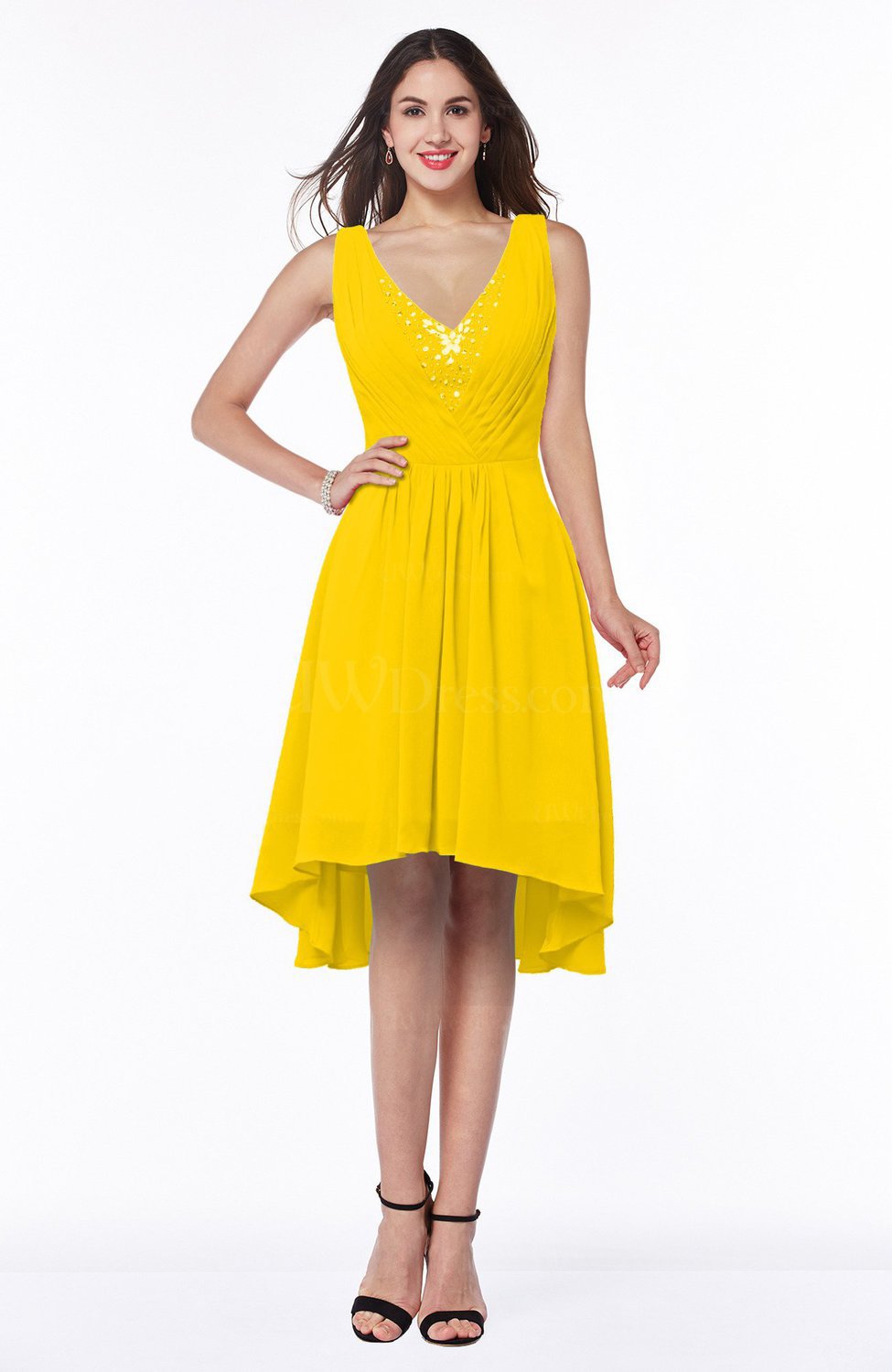 Yellow Elegant A-line Sleeveless Zip up Rhinestone Plus Size Bridesmaid ...