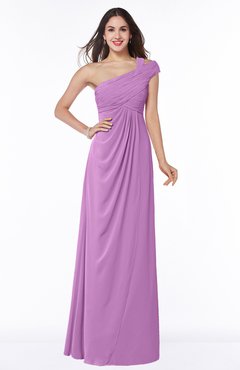 Orchid Elegant One Shoulder Chiffon Floor Length Ruching Plus Size Bridesmaid Dresses