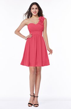 Guava Modern A-line Asymmetric Neckline Sleeveless Zip up Flower Plus Size Bridesmaid Dresses
