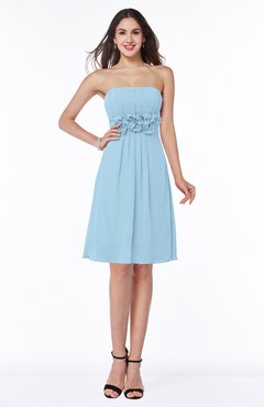 Ice Blue Cute A-line Half Backless Chiffon Knee Length Plus Size Bridesmaid Dresses