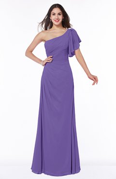 Lilac Modern A-line Asymmetric Neckline Short Sleeve Floor Length Plus Size Bridesmaid Dresses