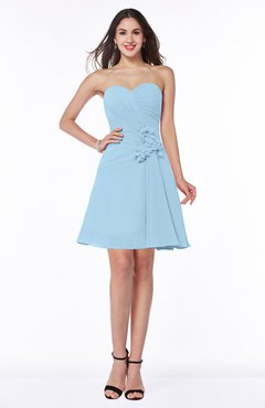 Ice Blue Elegant A-line Strapless Sleeveless Chiffon Mini Plus Size Bridesmaid Dresses