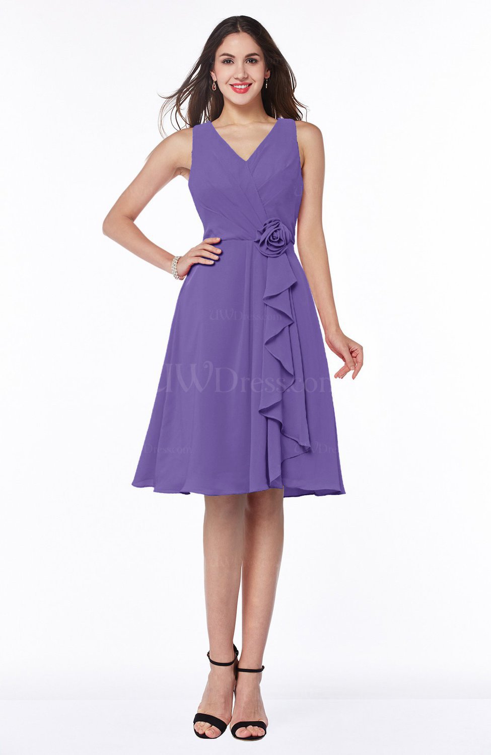 Lilac Casual A-line V-neck Zip up Fringe Plus Size Bridesmaid Dresses ...