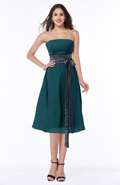 Blue Green Romantic A-line Strapless Sleeveless Tea Length Plus Size Bridesmaid Dresses