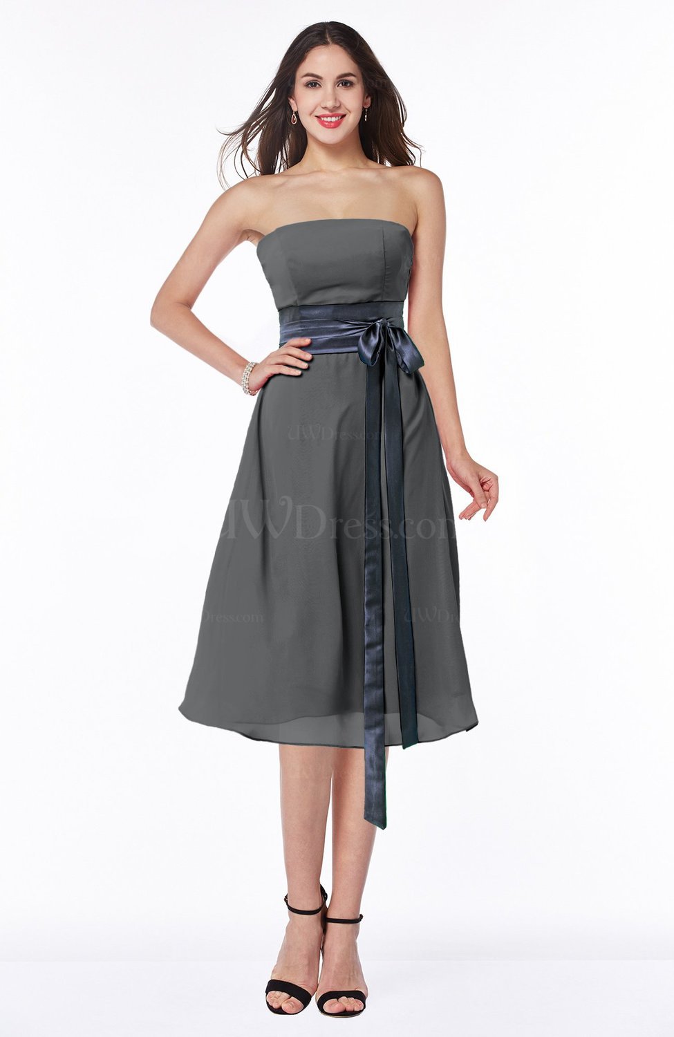 Grey Tea Length Bridesmaid Dresses 3