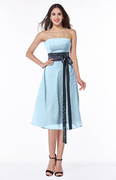 Ice Blue Romantic A-line Strapless Sleeveless Tea Length Plus Size Bridesmaid Dresses