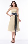 Romantic A-line Strapless Sleeveless Tea Length Plus Size Bridesmaid Dresses