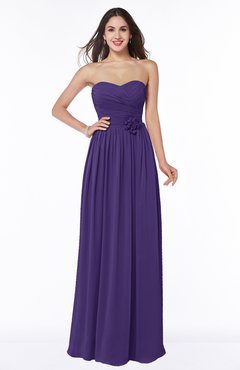 Dark Purple Romantic Sweetheart Sleeveless Chiffon Floor Length Flower Bridesmaid Dresses
