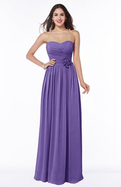 Lilac Romantic Sweetheart Sleeveless Chiffon Floor Length Flower Bridesmaid Dresses