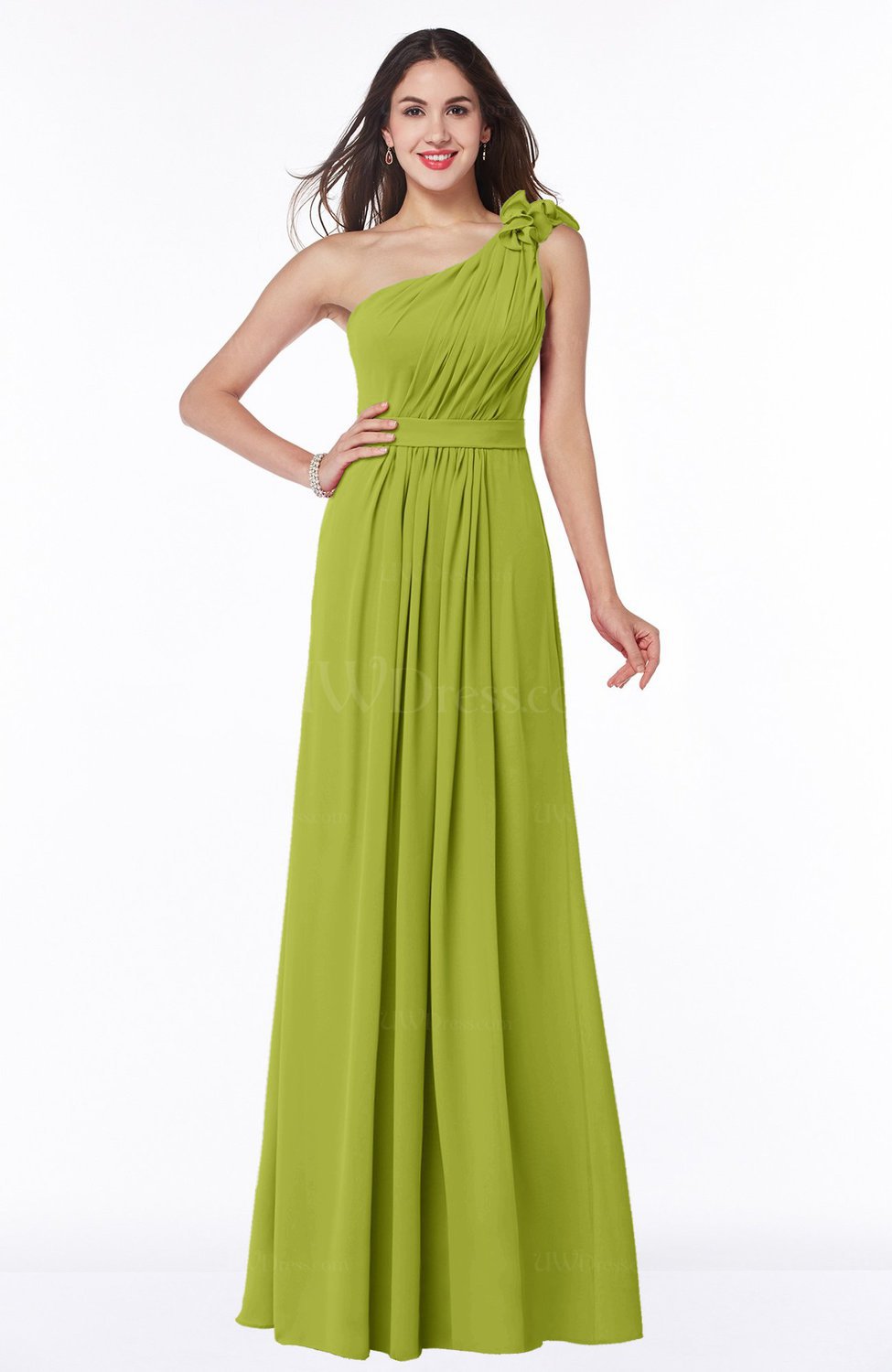 Green Oasis Sexy One Shoulder Chiffon Floor Length Sash Plus Size ...