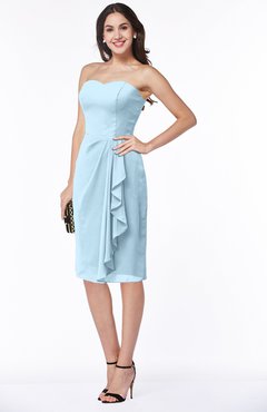 Ice Blue Plain Sheath Sweetheart Zip up Chiffon Ruffles Plus Size Bridesmaid Dresses