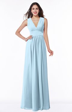 Ice Blue Modest Sleeveless Zipper Chiffon Floor Length Ruching Plus Size Bridesmaid Dresses