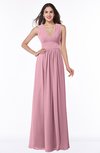 Modest Sleeveless Zipper Chiffon Floor Length Ruching Plus Size Bridesmaid Dresses