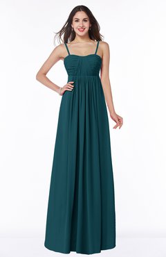 Blue Green Classic Spaghetti Sleeveless Chiffon Floor Length Plus Size Bridesmaid Dresses